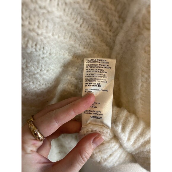 Free People Carter Pullover Cable Knit Sweater XS White Cottagecore Boho Balloon - Picture 8 of 9